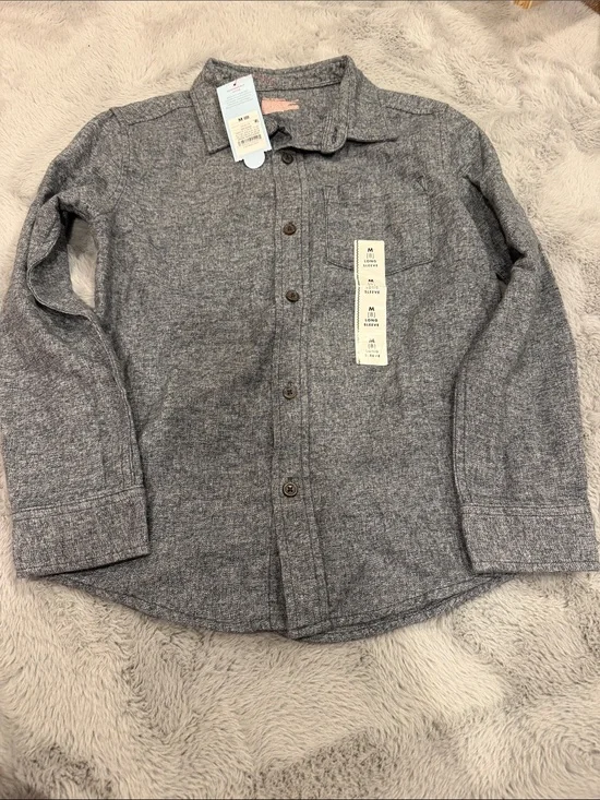 Kids Long-Sleeve flannel Button-Up Shirt - Gray size 8
