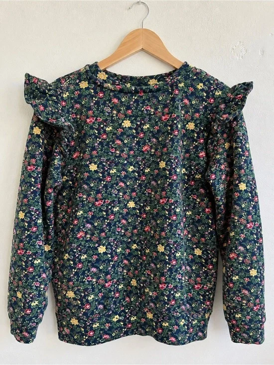 Ralph Lauren Polo Girls Floral Fleece Ruffle Shoulder Sweatshirt 6X