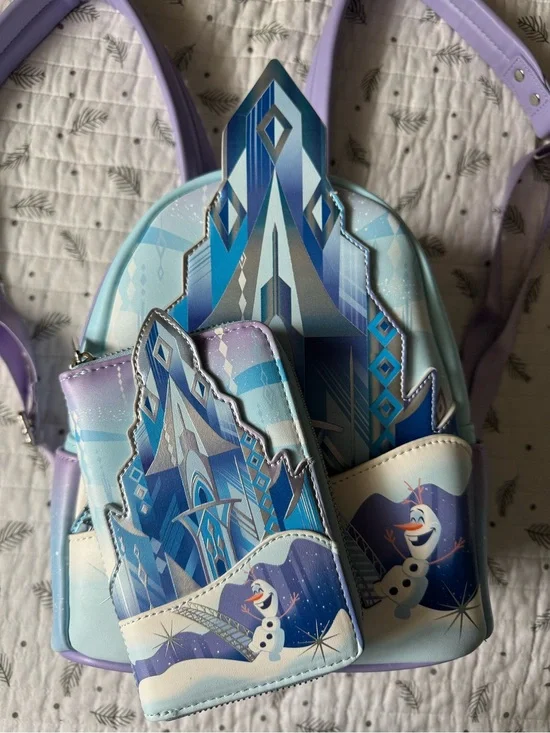 Disney Frozen Blue & Lavender Olaf Mini Backpack with Matching Wallet