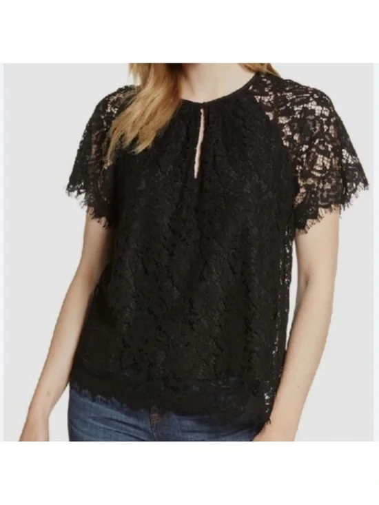 J. CREW Short Sleeve Keyhole Lace Floral Top L