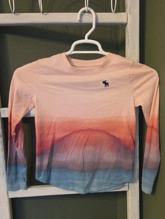 Abercrombie kids peach, coral and blue ombre long sleeve tee