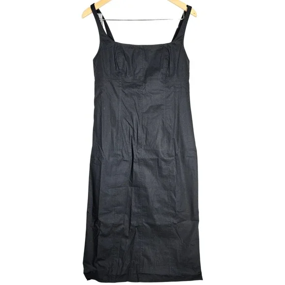 J Crew Squareneck seamed midi dress in Black CK812 8 NWT Cotton Blend Sleeveless