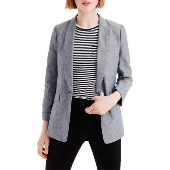 J.Crew‎ Unstructured Shawl-Collar Cotton Linen Blend Blazer Blue - Size 2
