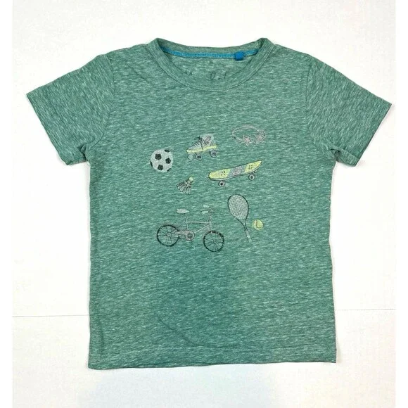 Mini Boden Boys T-Shirt Green Sports Graphic Print Size 4-5 Yrs