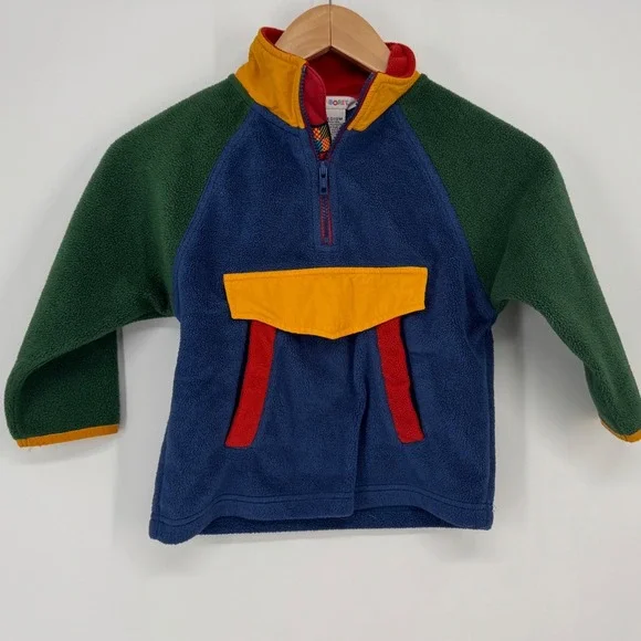 Gymboree Vintage Kids Fleece Pullover Medium 3-4 Colorblock 1/4 Zip Blue Green