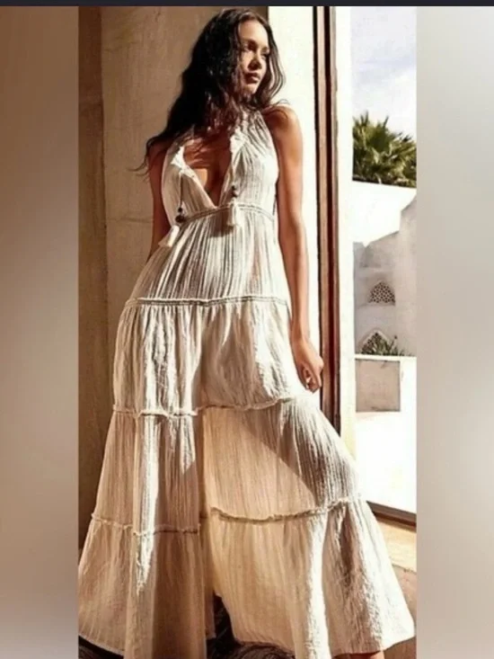 Free People Women’s Cream Tiered jumpsuit -