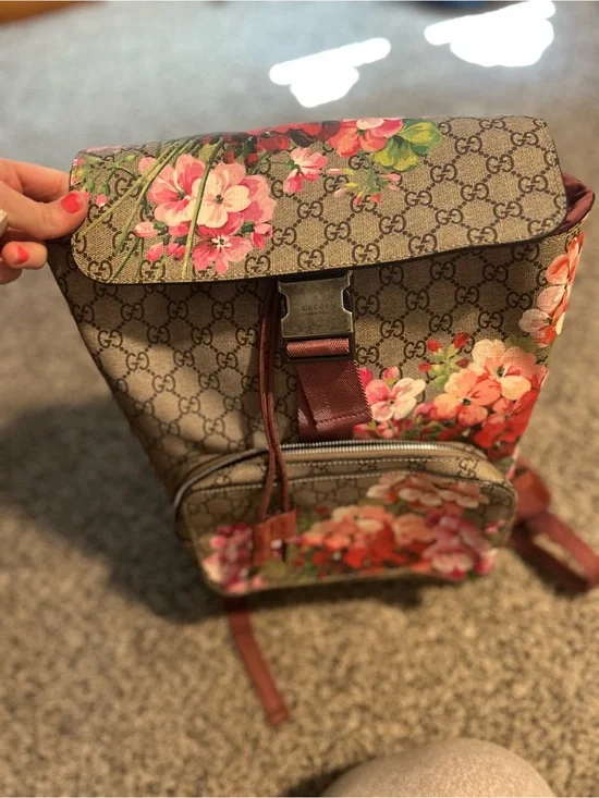 Gucci Bloom GG Canvas Backpack with Pink & Green Floral Print