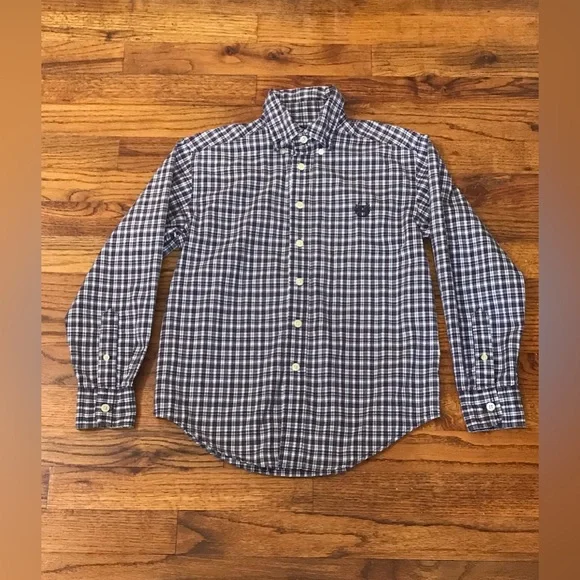 Chaps Multi Color Plaid LS Button Down Shirt Size 8 - 10 Medium 100% Cotton Sm