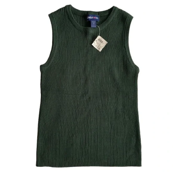 Vintage Limited Too Girl's Dark Green Ribbed Tank Top Size L (14) Y2K Retro NWT