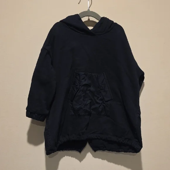 Kids Black Hooded Pullover with Patch Accent