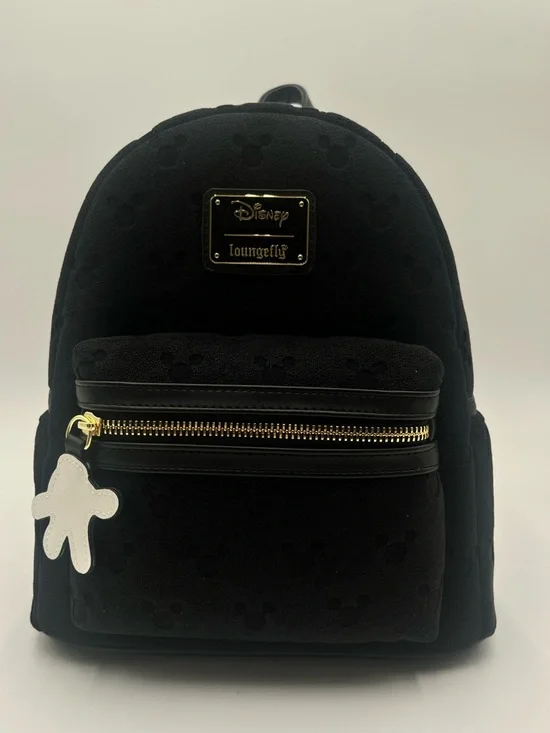 Loungefly Black Mickey Terrycloth Backpack with White Glove Charm
