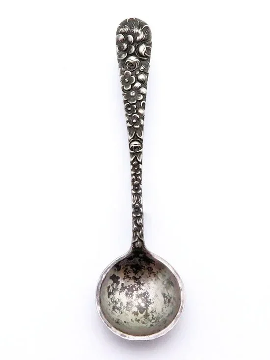 Vintage Stieff Rose Sterling Silver Miniature Salt Spoon Brooch/Pin Flowers 1930
