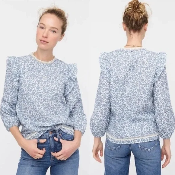 J.Crew Flutter Sleeve Shadow Stripe Floral Blouse