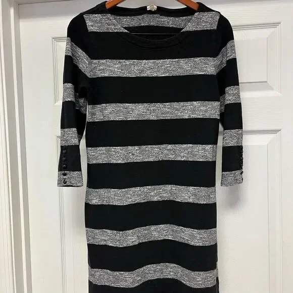 J. Crew Black & Gray Rugby Stripe Knit Shift Dress sz S
