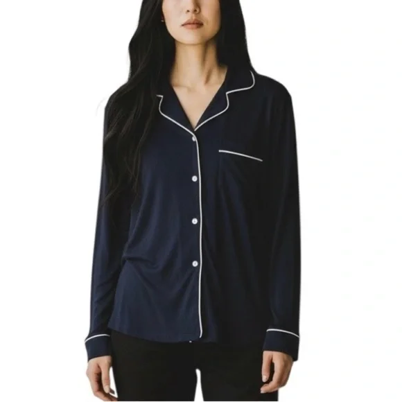 J. Crew Dreamy Cotton-Modal Blend Luxe Jersey Button Up Pajama Top NWT M Navy