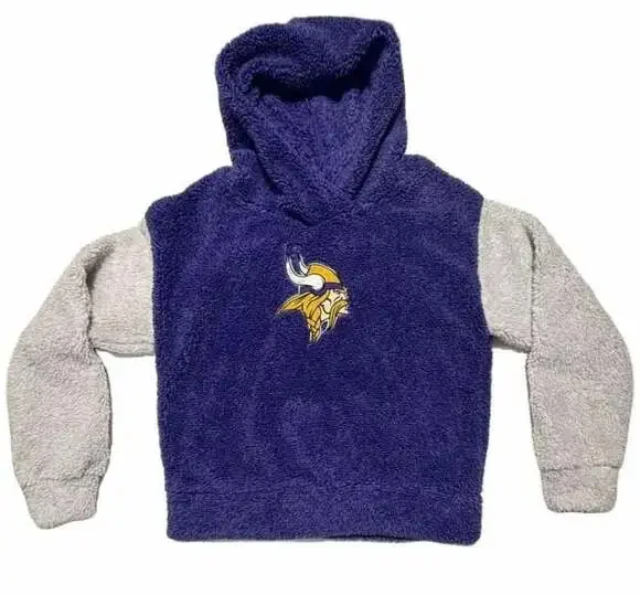 NFL Girls Minnesota Vikings Purple and Grey Sherpa Fleece Hoodie Youth Size XL
