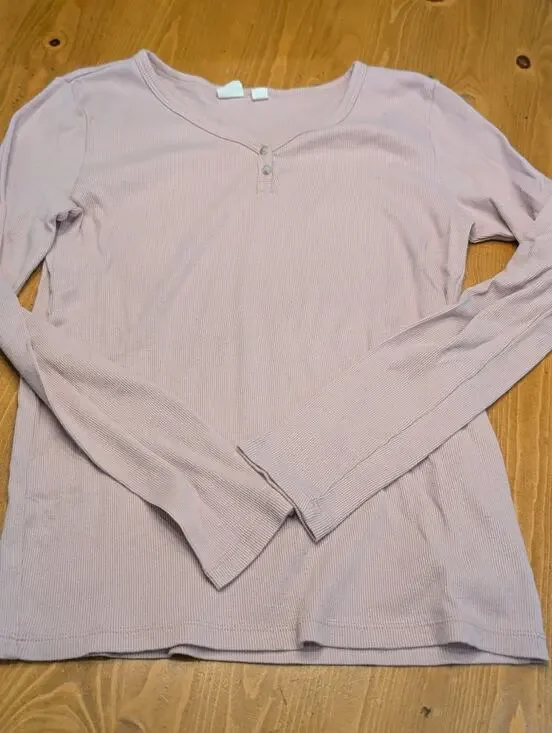 Gap Kids Long Sleeve V-Neck Ribbed Henley, Mauve Pink, Girl's XXL 14/15, LN