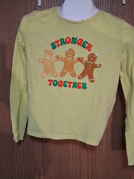 Old Navy Yellow Long Sleeve 'Stronger Together' Gingerbread Tee XL 260954