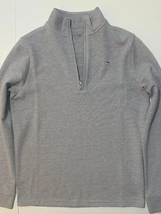 Vineyard Vines Boys Quarter Zip Shep Shirt Grey Stripe Youth L (16)