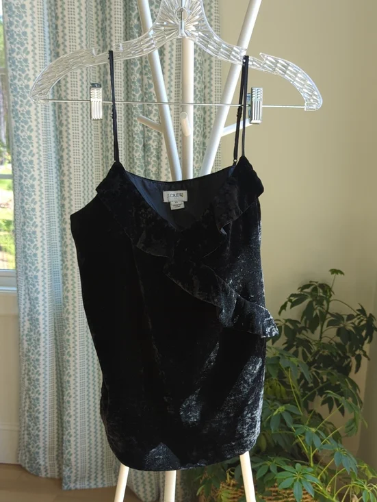 J. Crew Black Velvet Ruffle-Trim Tank Top
