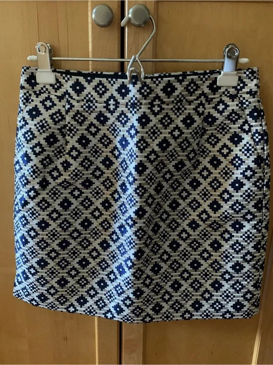 J. Crew Navy and Cream Geometric Jacquard Mini Skirt