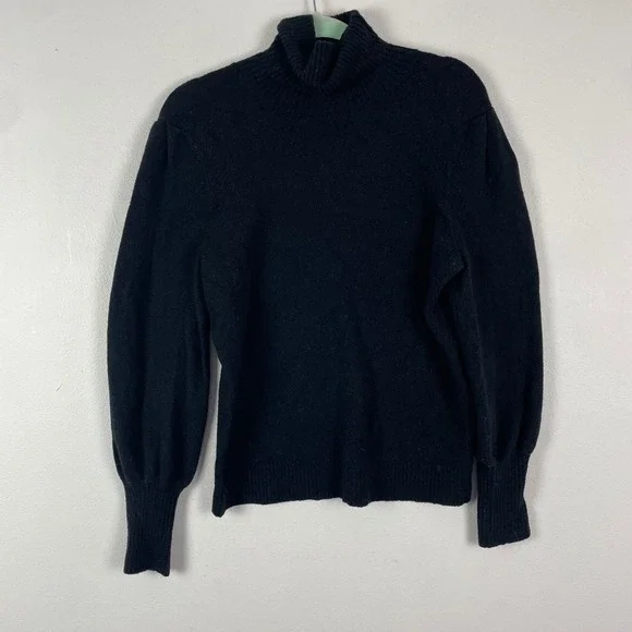 J.‎ Crew Black Turtleneck Sweater Puff Sleeve Ribbed Knit Women's M