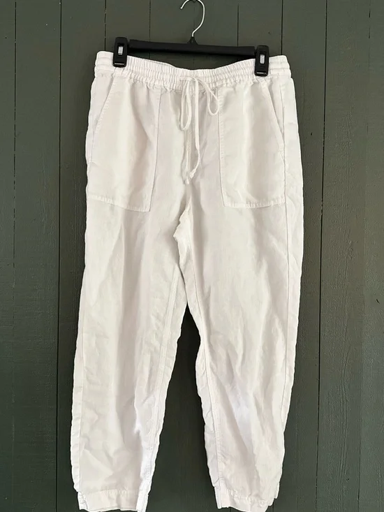 J. Crew White Drawstring Linen-Blend Pants