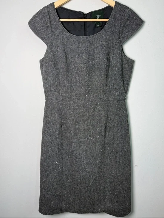 J.Crew Suiting Tweed Sheath Dress Gray Cap Sleeve Career Workwear Sz 4