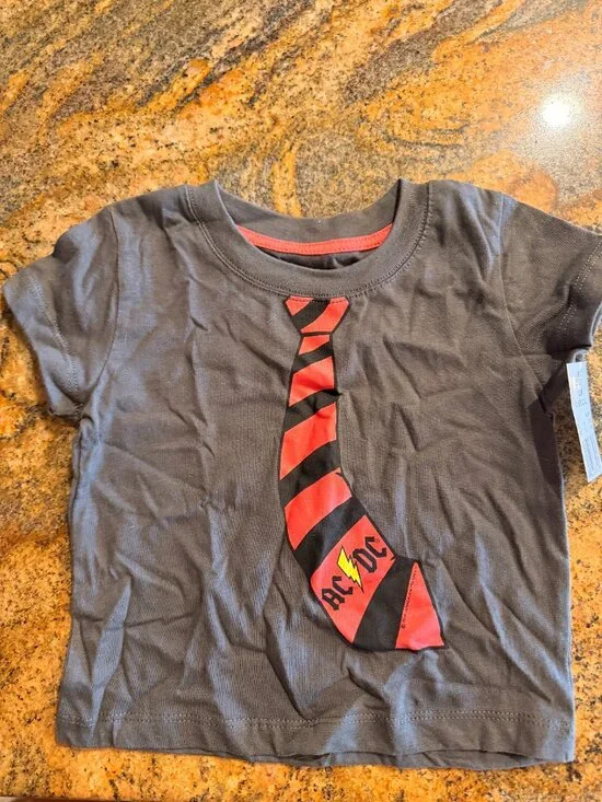 NWT AC/DC Rocker Faux Necktie Graphic Baby Tee Shirt 12M Charcoal