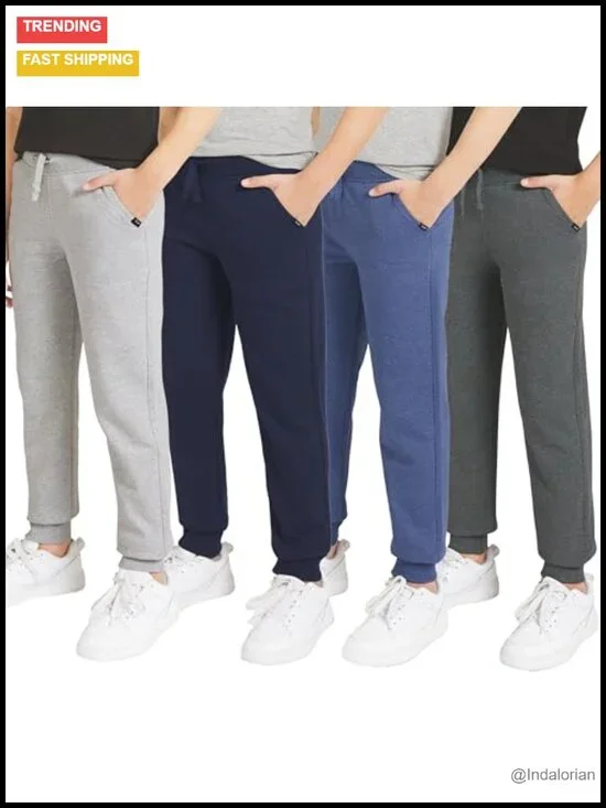 Boys 4 Pack Fleece Jogger Pants Midweight Soft Sweatpants