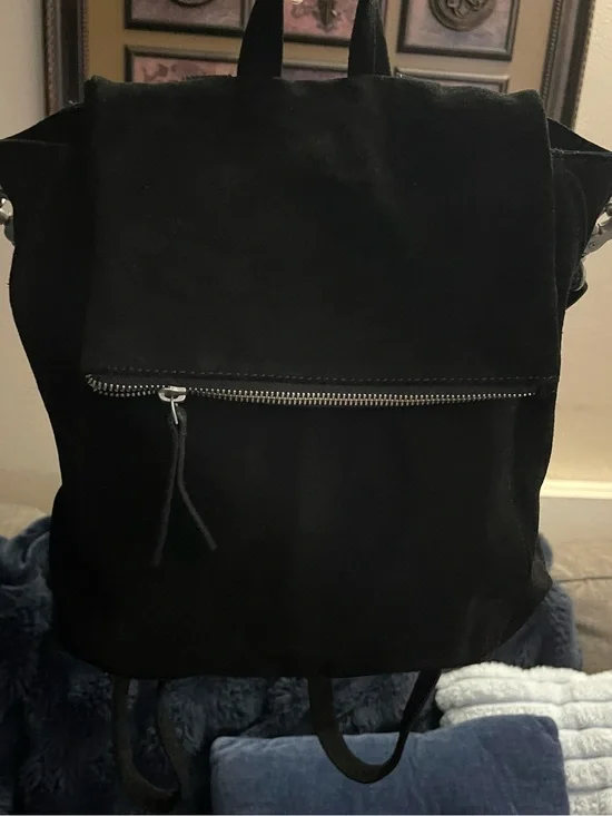 Free People Black Suede Flap Backpack