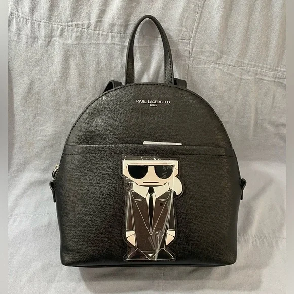 NEW Authentic Karl Lagerfeld Paris Black Slim Style‎ Mini Backpack w/ Karl Image