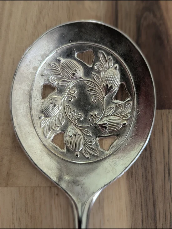 Italian Silverplated Pierced Tomato Spoon Server Ornate Floral