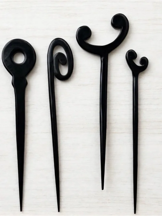 Handmade Natural Black Horn Hair Sticks - 14cm - Minimalist Bun Holder