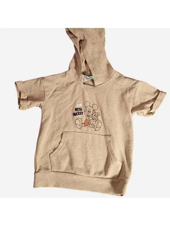 Disney Baby Tan Textured Hooded Pullover with Mickey Mouse Design 24M