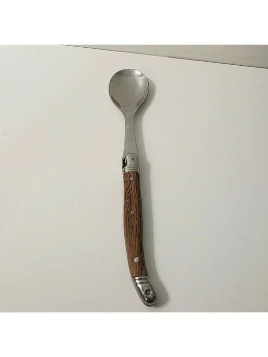 Laguiole Inox France Salad Server Spoon Brown Wooded Handle Bee Detail 10