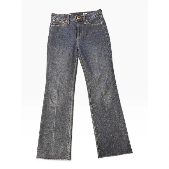 J.Crew Women 26P Full Length Semi Boot Jeans Dark Wash Raw Hem Cropped Denim