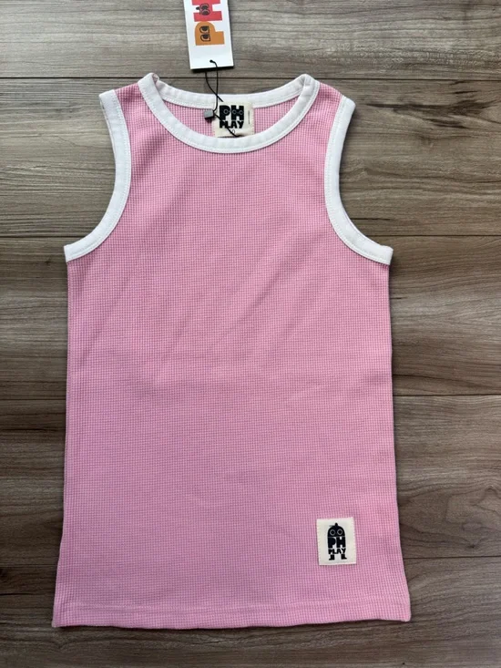 PHplay by Petite Hailey Size 10 waffle knit tank white contrast binding NEW
