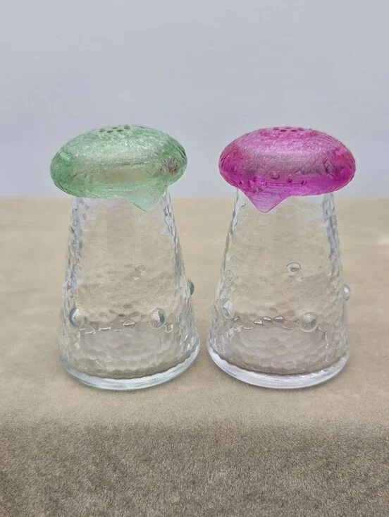 Pink & Green Mushroom Salt and Pepper Shakers Unique Cottagecore Fairycore Decor