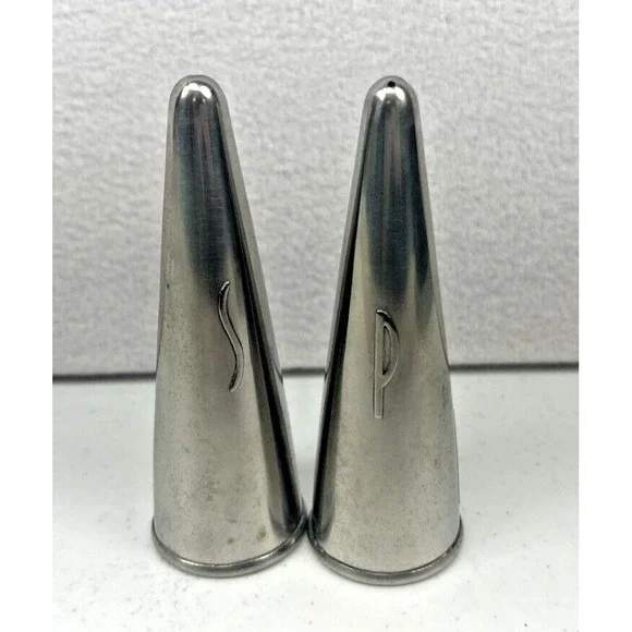 MID CENTURY MODERN Atomic Age Denmark Stainless Steel Salt & Pepper Shakers‎