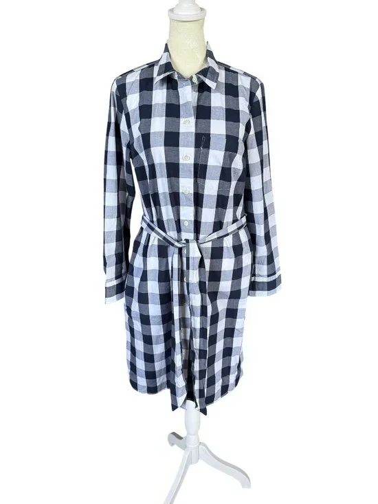 J. Crew blue and white buffalo check long sleeve collared button down dress 4