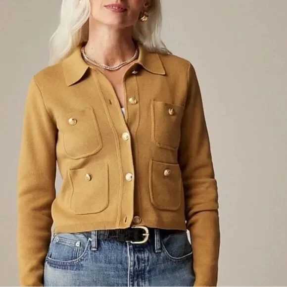 J. Crew Patch Pocket Lady Jacket Cardigan Sweater Honey Brown Preppy Academia