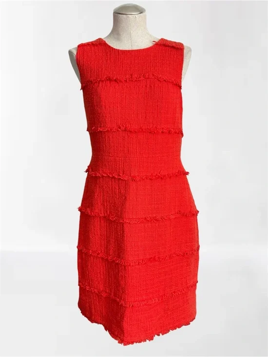 J.Crew Red Tweed Fringe Shift Dress | Size M/L / 10