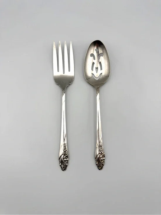 Vintage Community Silverplate Floral Serving Spoon & Fork 8.5”