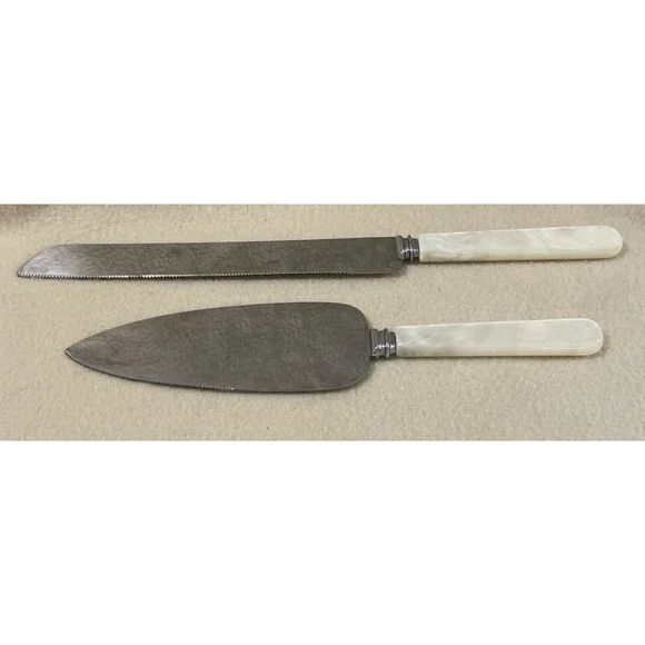 Treasure Masters Sheffield England Pearlized Handles Knife Cake Serving Set Vtg