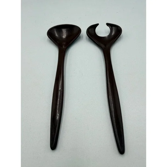 Dawn Salad Server Set Brown Vintage Plastic MCM Spoon Fork