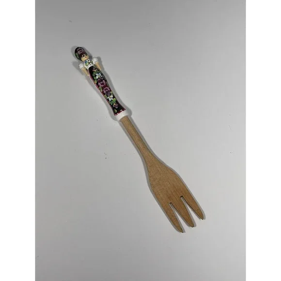 Vintage Hungarian Lady Wood Salad Serving Fork Thong Hungarian‎ Lady Doll