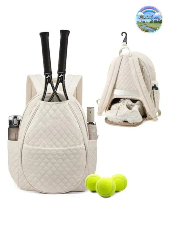 Quilted Tennis Pickleball Racket Bag Backpack Women Sport Travel Shoe