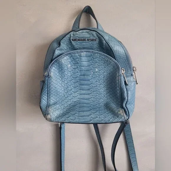 Michael Kors Blue Mini Backpack Abbey Croc Embossed Fair Condition 8x8