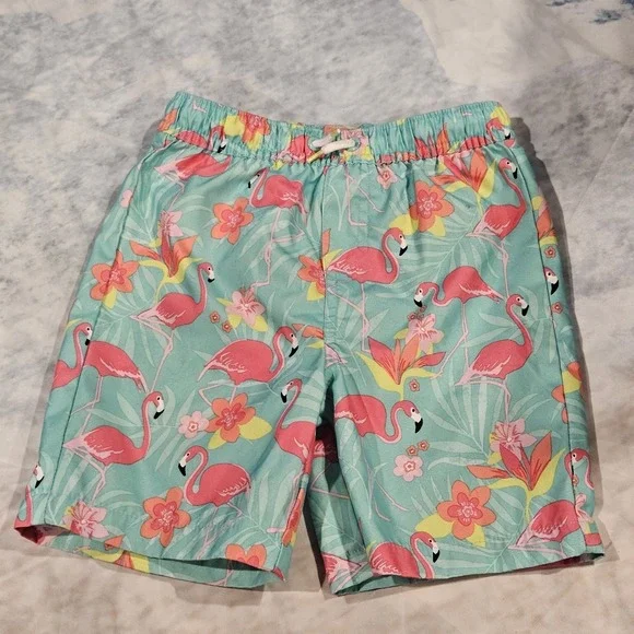 Gymboree Boys Swim Trunks 4T Flamingo Tropical Print Drawstring‎